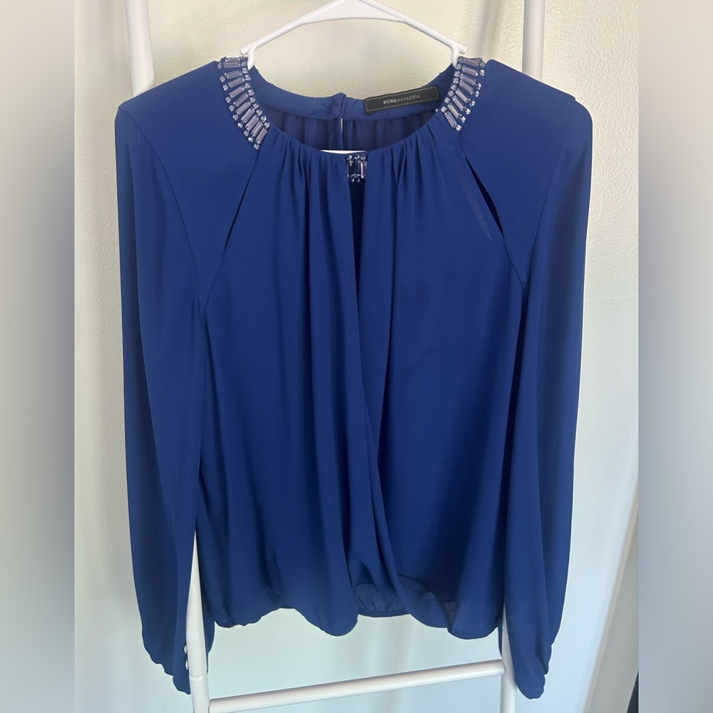 BCBGMaxAzria Deep Blue Embellished Blouse